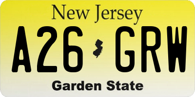 NJ license plate A26GRW