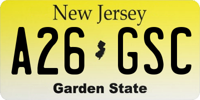 NJ license plate A26GSC