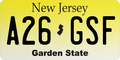 NJ license plate A26GSF