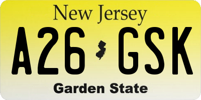 NJ license plate A26GSK