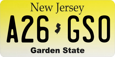 NJ license plate A26GSO