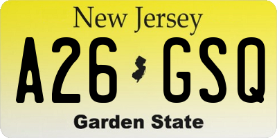 NJ license plate A26GSQ