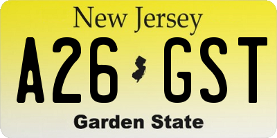 NJ license plate A26GST