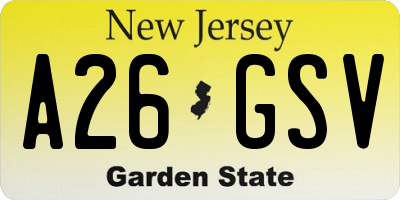 NJ license plate A26GSV