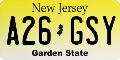 NJ license plate A26GSY