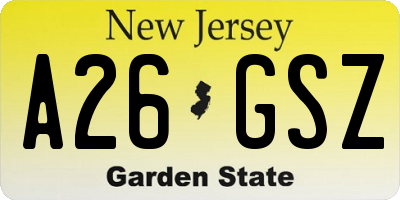 NJ license plate A26GSZ