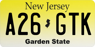 NJ license plate A26GTK