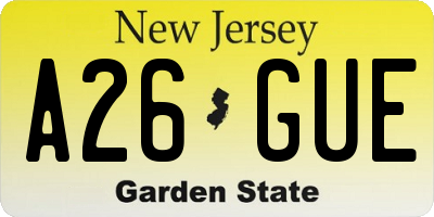 NJ license plate A26GUE
