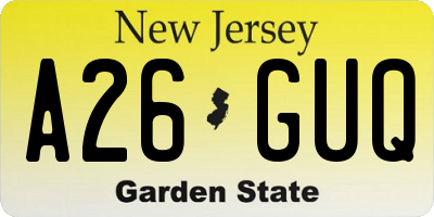 NJ license plate A26GUQ