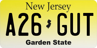 NJ license plate A26GUT