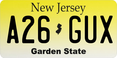 NJ license plate A26GUX