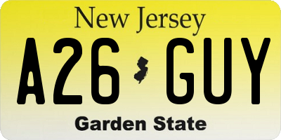 NJ license plate A26GUY