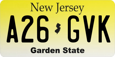 NJ license plate A26GVK