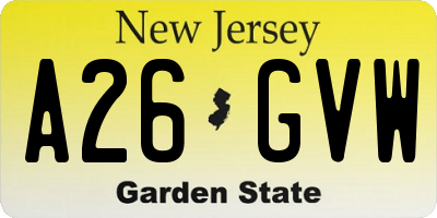 NJ license plate A26GVW