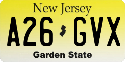 NJ license plate A26GVX