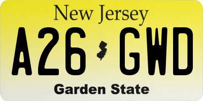 NJ license plate A26GWD