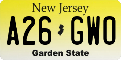 NJ license plate A26GWO