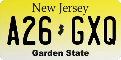 NJ license plate A26GXQ