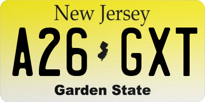 NJ license plate A26GXT