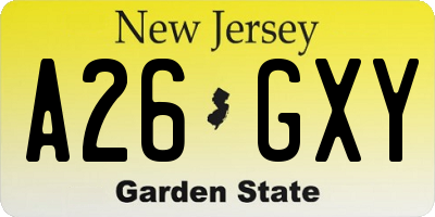 NJ license plate A26GXY