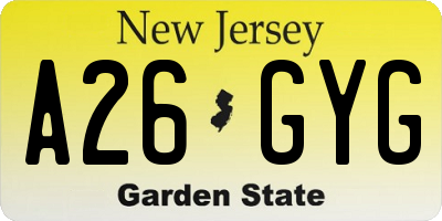 NJ license plate A26GYG