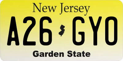 NJ license plate A26GYO