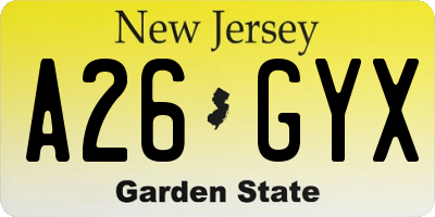 NJ license plate A26GYX