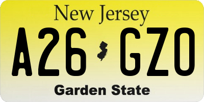 NJ license plate A26GZO