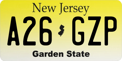 NJ license plate A26GZP