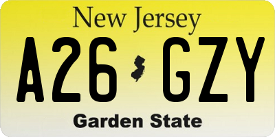 NJ license plate A26GZY