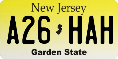 NJ license plate A26HAH