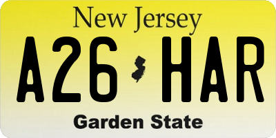 NJ license plate A26HAR