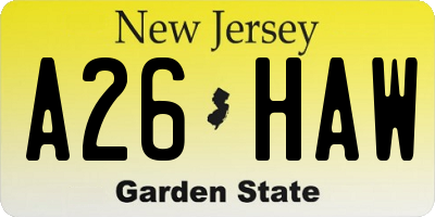 NJ license plate A26HAW