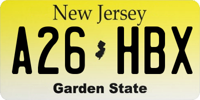 NJ license plate A26HBX