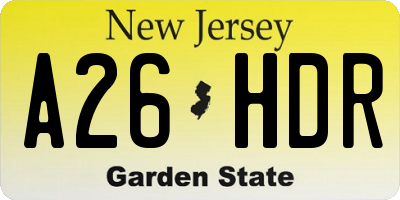 NJ license plate A26HDR