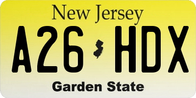 NJ license plate A26HDX