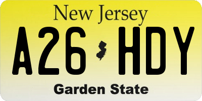 NJ license plate A26HDY