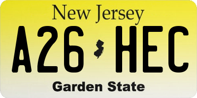 NJ license plate A26HEC