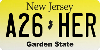 NJ license plate A26HER