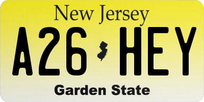 NJ license plate A26HEY