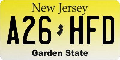 NJ license plate A26HFD