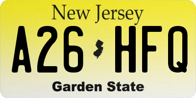 NJ license plate A26HFQ