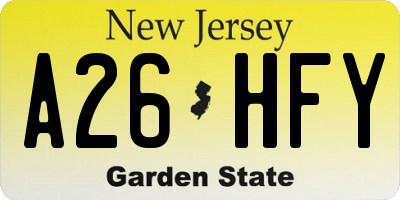 NJ license plate A26HFY