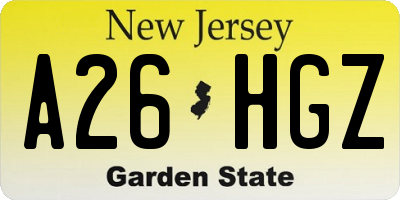 NJ license plate A26HGZ