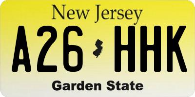 NJ license plate A26HHK