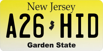 NJ license plate A26HID