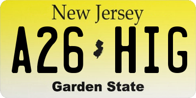 NJ license plate A26HIG