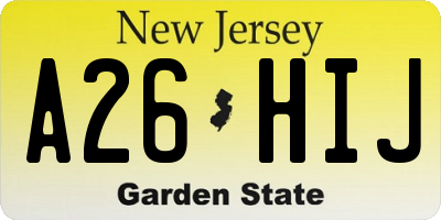 NJ license plate A26HIJ