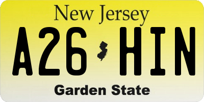 NJ license plate A26HIN
