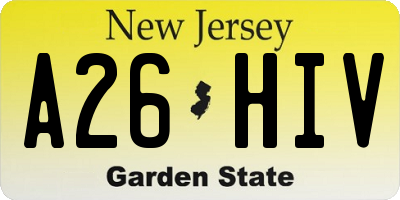 NJ license plate A26HIV